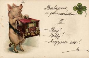 1899 Pig with barrel-organ Litho