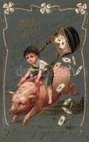 New Year, pig Embossed Litho