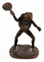 Teniszező béka, bronz figura, jelzett, m: 5,5 cm