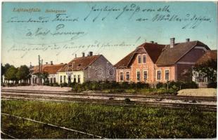 1912 Lajtaújfalu, Neufeld an der Leitha; Bahngasse / Vasút utca, vasúti pálya, vasútvonal / street view, railway line, railroad track (EK)