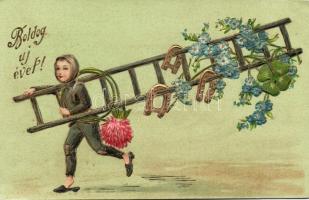 New Year, chimneysweep Embossed Litho