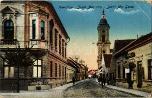 Komárom, Komárnó; Jókai Mór utca, templom, Girch József üzlet / street view, church, shop + "K.u.K. Festungs-Artillerie Bataillon N. 1." (EB)