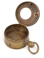 Régi bronz óra tartó fedéllel és zárral, kulcs nélkül, tetején 3769, alján Bauers Patent jelzéssel, ...