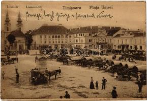 Temesvár, Timisoara; Losonczi tér, piac, Bristol szálloda, Weisz Sándor és fia és Barta Ádám üzlete / market, square, shops