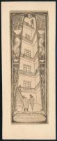 cca 1935 Bajor Ágost (1892-1958): Műtermi meghívó, rézkarc, papír, jelzett, 13,5×5 cm