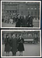 1943 Budapest, 21-es és a 46-os villamossal a Keleti Pályaudvar előtt, 2 db fotó, 7×10 cm