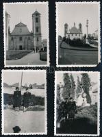 1937 Gyöngyös, városi életképek, 4 db fotó, hátoldalon feliratozva, 8,5×6 cm