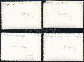 1937 Gyöngyös, városi életképek, 4 db fotó, hátoldalon feliratozva, 8,5×6 cm