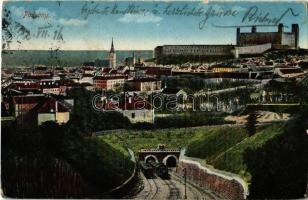 1916 Pozsony, Pressburg, Bratislava; vasúti alagút, vonatok, vár / railway tunnels, trains, castle (EK)