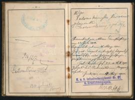 1908 K. u. k. katonai igazolvány (K.u.k. Militärpass Infanterieregiment 1=91)