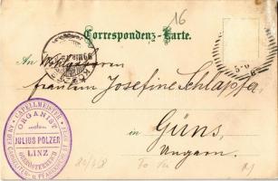 1899 Linz an der Donau, Pöstlingberg m. d. Elektr. Steilbahn, Linzerin / general view, pilgrimage ch...