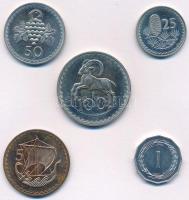 Ciprus 1963. 1m + 5m + 25m + 50m + 100m forgalmi sor dísztokban T:1 fo. Cyprus 1963. 1 Mil + 5 Mils + 25 Mils + 50 Mils + 100 Mils coin set in case C:UNC spotted