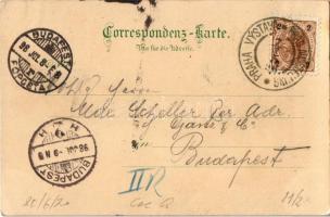 1898 Praha, Prag, Prága, Prague; Erker und Uhr am altst Rathause, Die Altsdtadt von den Rudolfsanlag...