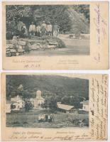 Calimanesti, Calimanesci; - 2 db régi városképes lap: kolostor, forrás / 2 pre-1945 town-view postcards: Cozia monastery, spring source (r)