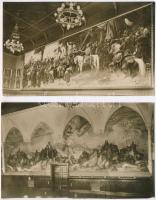 Budapest V. Országház - 4 db régi képeslap a parlamenti falfestményekről: Honfoglalás (Munkácsy Mihá...