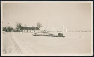1929 Szigetmonostor, Horányi csárda és strand, hátoldalon feliratozott fotó, 6,5×11 cm