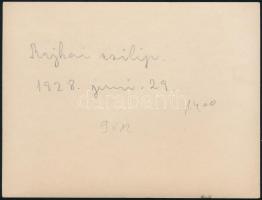 1928 Rajkai Zsilip, hátoldalon feliratozott fotó, 9×12 cm
