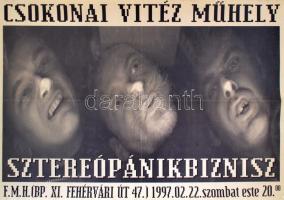 1997 Sztereópánikbiznisz, plakát, hajtott, 29×42 cm