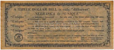 Amerikai Egyesült Államok / Nebraska 1967. 3$ "Nebraska Állam 1000 éves" ünnepi meghívó ki...