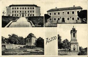 1934 Aszód, Petőfi Reálgimnázium, a reálgimnázium internátusa a Petőfi emléktáblával, Evangélikus leánynevelő intézet, Evangélikus templom. Lőwy Andor kiadása