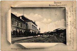 1902 Balassagyarmat, Vármegyeháza, Fő utca. Halyák István kiadása (fl)