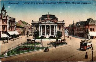 Nagyvárad, Oradea; Bémer-tér a Szigligeti színházzal, villamos / square, theatre, tram