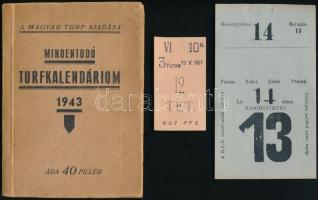 1907-1943 Lóversenyjegyek, 2 db + Mindentudó Turfkalendárium