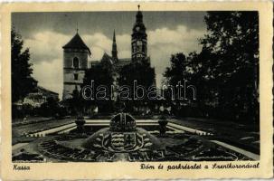 1942 Kassa, Kosice; Dóm, park és Szent Korona / cathedral, park, irredenta flower bed