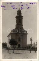 1940 Besenyőtelek, Római katolikus templom, Szentháromság szobor. Kádár fényképész kiadása