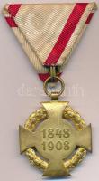 1908. "Katonai Jubileumi Kereszt" aranyozott Br kitüntetés mellszalagon T:2
Hungary 1908....
