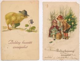 25 db főleg RÉGI motívum képeslap: üdvözlő pár lithoval / 25 mostly pre-1945 motive postcards: greeting with some lithos
