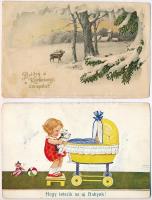 25 db főleg RÉGI motívum képeslap: üdvözlő pár lithoval / 25 mostly pre-1945 motive postcards: greet...