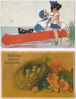 25 db főleg RÉGI motívum képeslap: üdvözlő pár lithoval / 25 mostly pre-1945 motive postcards: greet...
