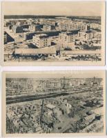 Dunaújváros, Dunapentele, Sztálinváros - 2 db MODERN városképes lap: Épül ötéves tervünk büszkesége, építkezés, daruk, lakótelep, Duna / 2 MODERN town-view postcards
