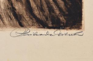 Prihoda István (1891-1956): Fohász. Rézkarc, papír, jelzett, sarkaiban, a rézkarcot nem érintő hiány...