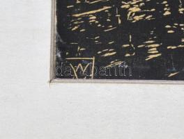 WJ (?) jelzéssel: Éjszakai találkozás. Linometszet, papír, paszpartuban, 26×33 cm