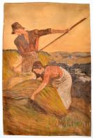 Bajor Ernő jelzéssel: Arató pár. Akvarell, papír, datált (1932), szélein apró szakadásokkal, 45,5×30 cm