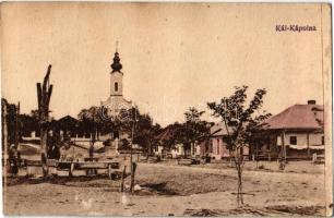 1928 Kál-Kápolna, Fő tér, templom, kút, itató. Vasúti Levelezőlapárusítás 443. (EK)