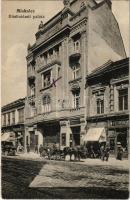 1930 Miskolc, Hitelintézeti palota, Fehér, Haász, Barna üzlete, automobil, lovaskocsi. Grünwald Ignác kiadása (EK)