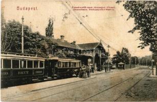 1909 Budapest XII. Városmajor, Fogaskerekű vasútállomás a BKVT 328. és 338. sorszámú vonataival, villamos