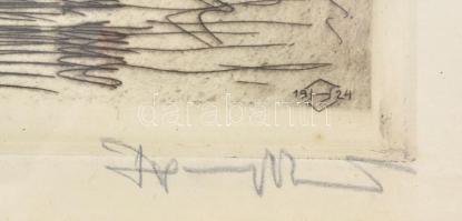 Haranghy Jenő (1894-1951) Akt kutyával. Rézkarc, papír, jelzett, datált (1924), üvegezett keretben, ...