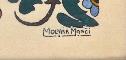 Máderné Takács Gizi (?-?), Molnár Manci (?-?): Tánciskolai dekoratív emléklap, népies, florális orna...