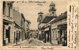 1903 Komárom, Komárnó; Városház utca, Ziegler Albert, Deutsch Károly, Krausz Dezső és Koczor Gyula üzlete / street, shops (Rb)