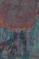 E Szabó Margit (1945-): Erdei fák, vegyes technika, papír, jelzés nélkül, üvegezett keretben, 59x78 ...