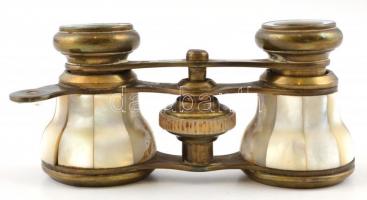 Gyöngyházzal díszített színházi látcső, tartószár nélkül, 9×4,5 cm