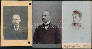 cca 1900-1920 7 db keményhátú műtermi fotó, 10×6,5 és 20,5×11,5 cm