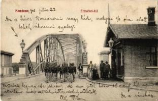 1908 Komárom, Komárnó; Erzsébet híd, Császári és Királyi hadsereg katonái / bridge, soldiers of the Austrian-Hungarian military (K.u.K.)