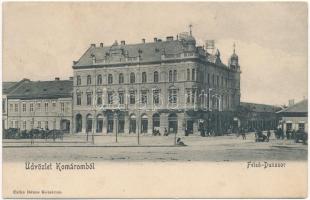 1907 Komárom, Komárnó; Felső Dunasor. Czike Dénes kiadása / square, shops (ázott / wet damage)