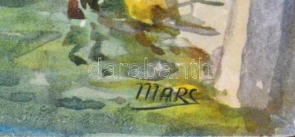 Mars jelzéssel: Tengerpart nyáron, nyomat, papír, kartonra ragasztva fa keretben, foltos 21,5x31 cm