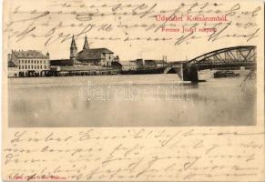 1901 Komárom, Komárnó; Ferenc József rakpart, híd. Czike Dénes kiadása / quay, bridge (EK)